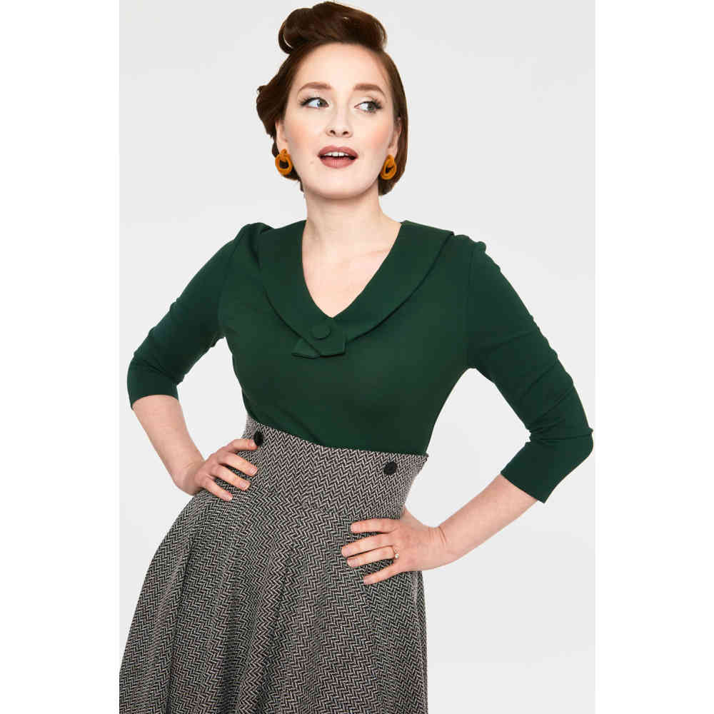 Voodoo Vixen - Caniya V-neck Top Lange ärmel top - Grün